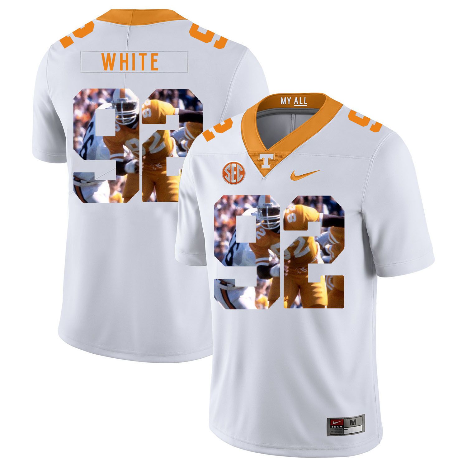 Men Tennessee Volunteers #92 White White Fashion Edition Customized NCAA Jerseys